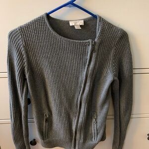 LOFT Charcoal Asymmetrical Zip Knit Sweater